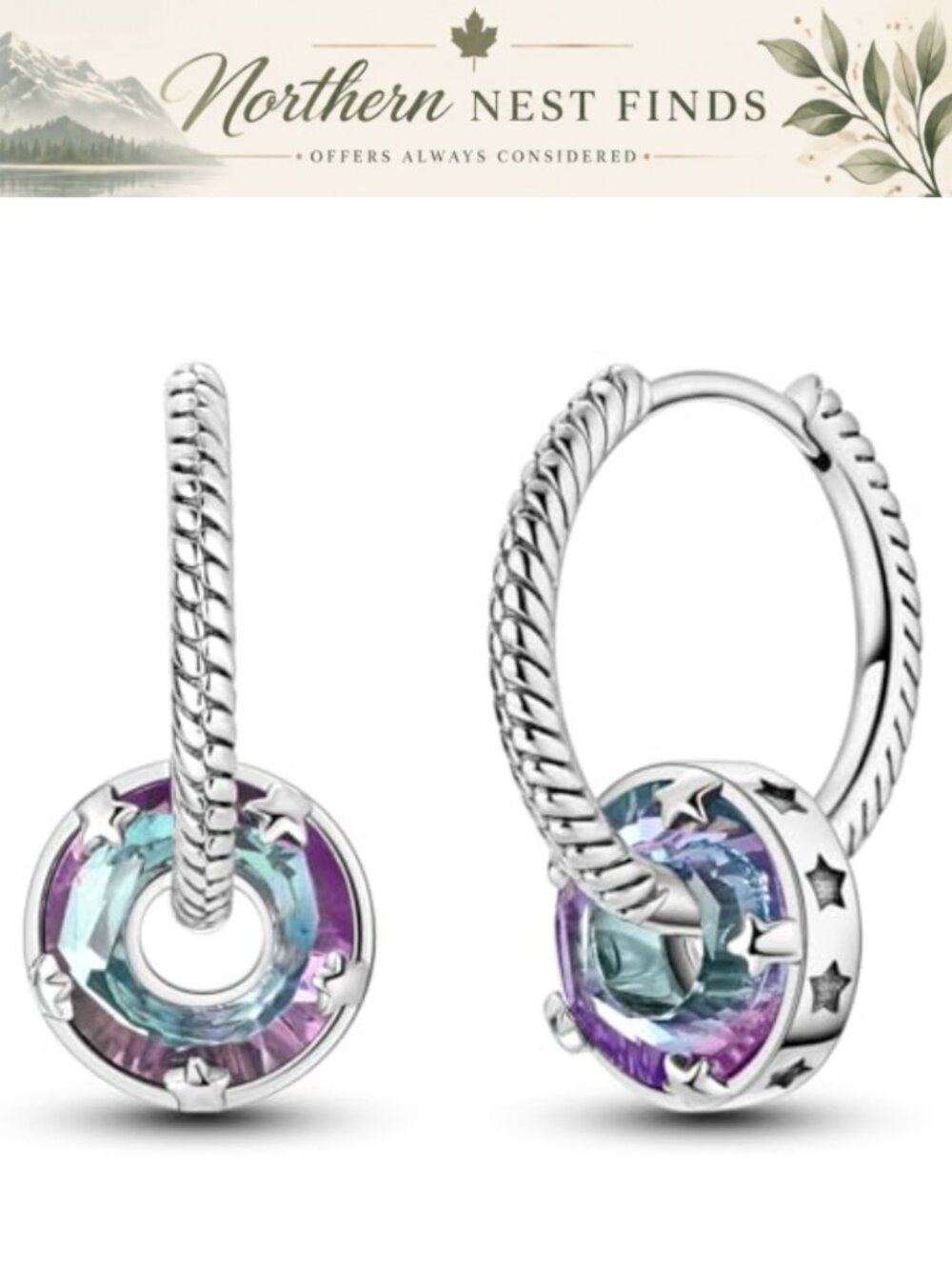 925 Sterling Silver Hoop Earrings Colorful Cubic Zirconia Hypoallergenic Huggie